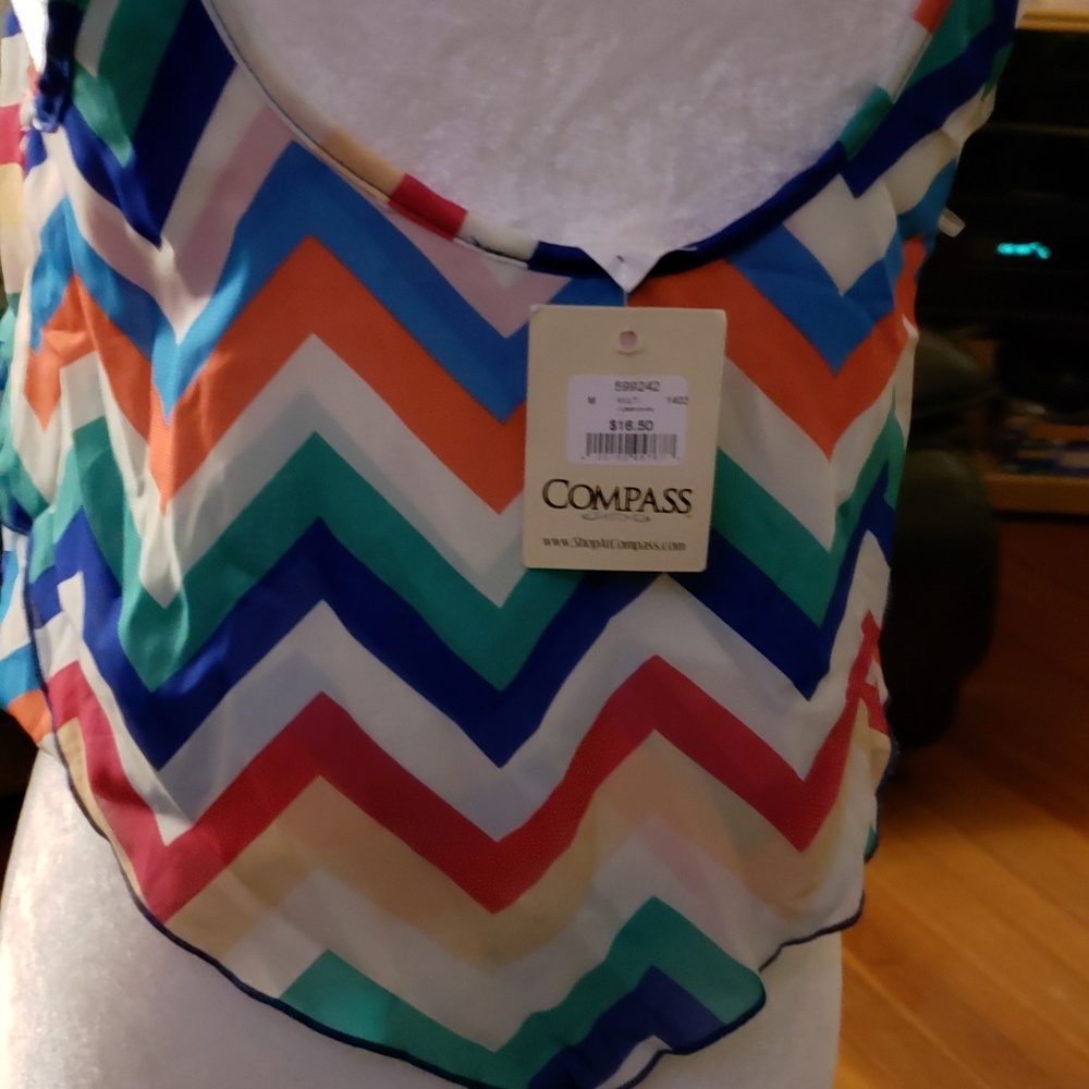 Chevron ruffle tank multi color